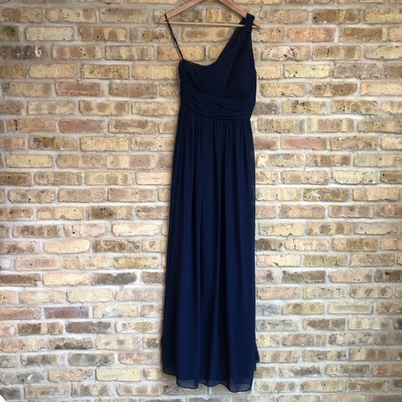 Donna Morgan Navy Chiffon One Shoulder Dress - Picture 6 of 11